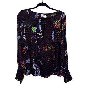 Tanya Taylor Size 12 Floral Burnout Velvet Hayden Blouse Top Long Sleeve